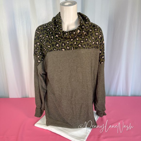 Magic Fit Sweaters - Magic Fit Cowl Neck Leopard Print Sweater